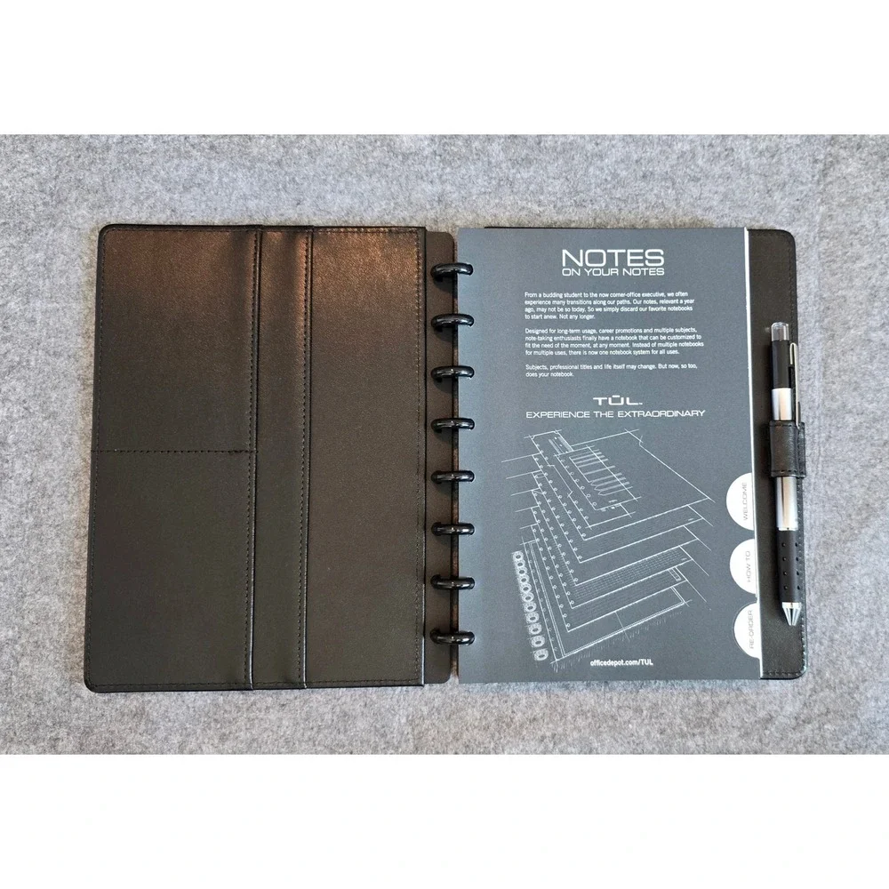 TUL Discbound Notebook A5 With Leather Cover Junior Size, 60 Sheets, Black NWOT